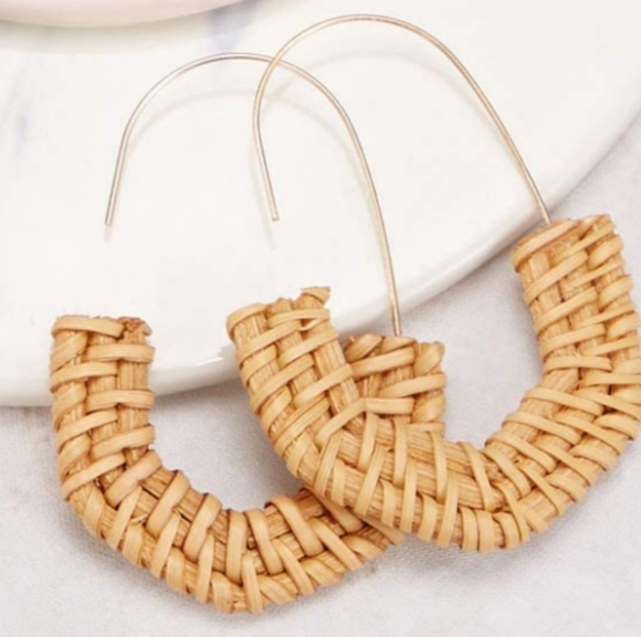 New Rattan Oversized Statement Hoop Earrings Large Wicker Bohemian Hoops - Picture 2 of 4
